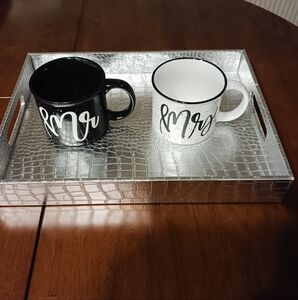 Mr & Mrs Coffee Mug Set, Black White, EUC
